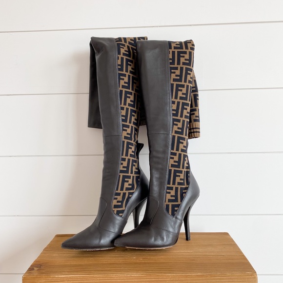 Fendi Black and Brown Over the Knee Boots - Picture 3 of 7